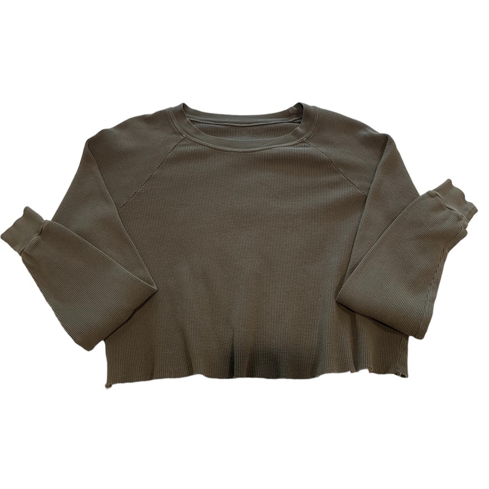 Waffle knit, cropped long-sleeve